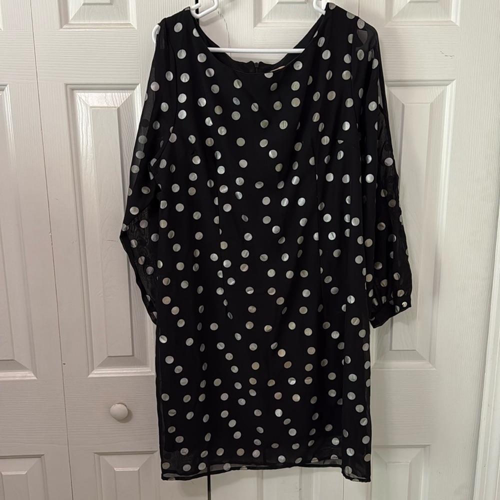 Sheer Sleeve Black Polka Dot Dress